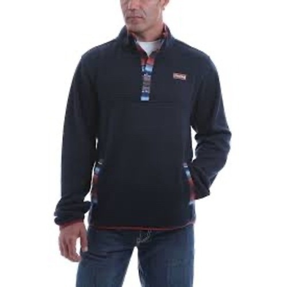 Cinch Mens Navy Blue Serape Trim Sweater Quarter Snap Knit Pullover 
 XXL